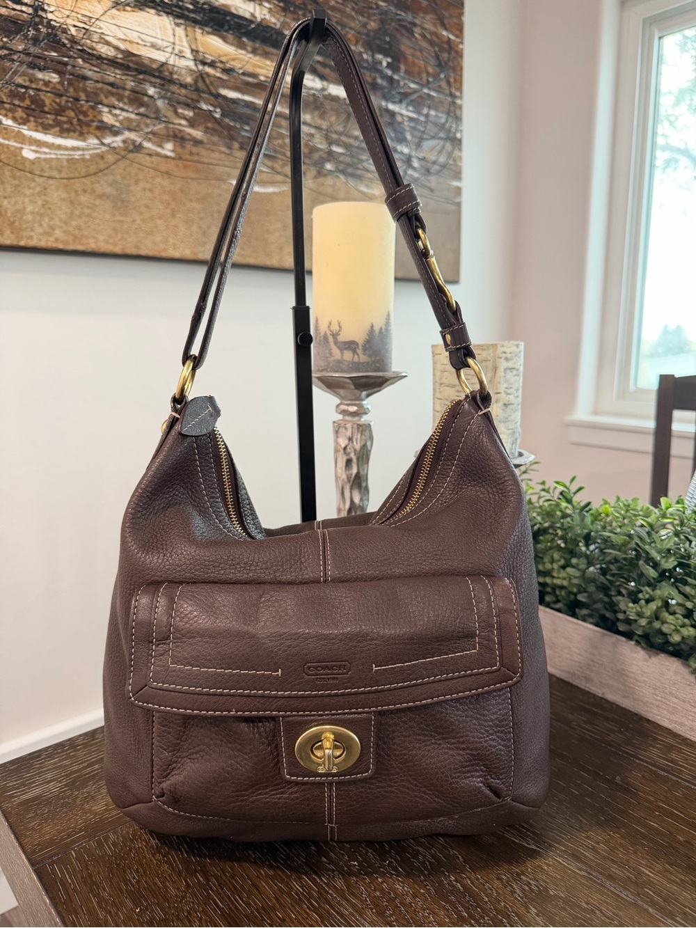 Vintage Coach Penelope Brown Pebbled Leather Hobo F19045